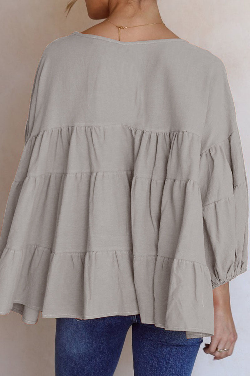 Fashion Casual & Stylish Classic Solid Split Joint V Neck Tops