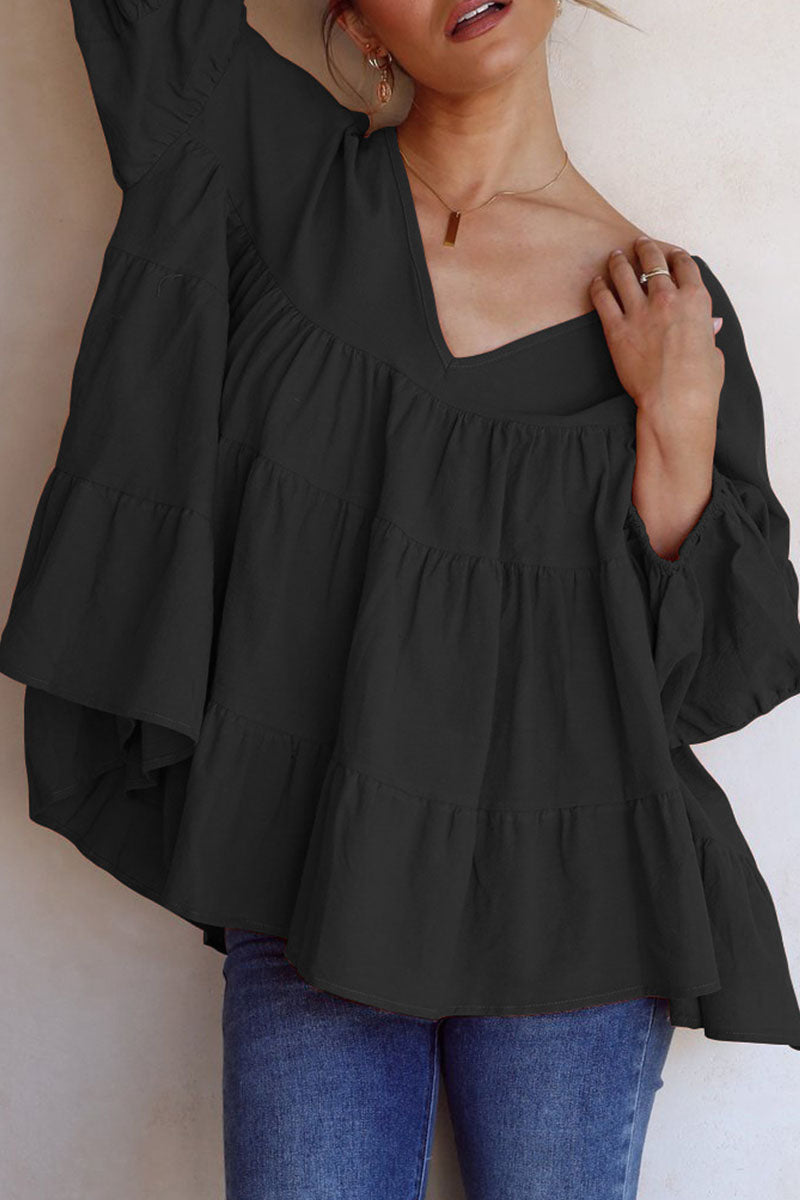 Fashion Casual & Stylish Classic Solid Split Joint V Neck Tops