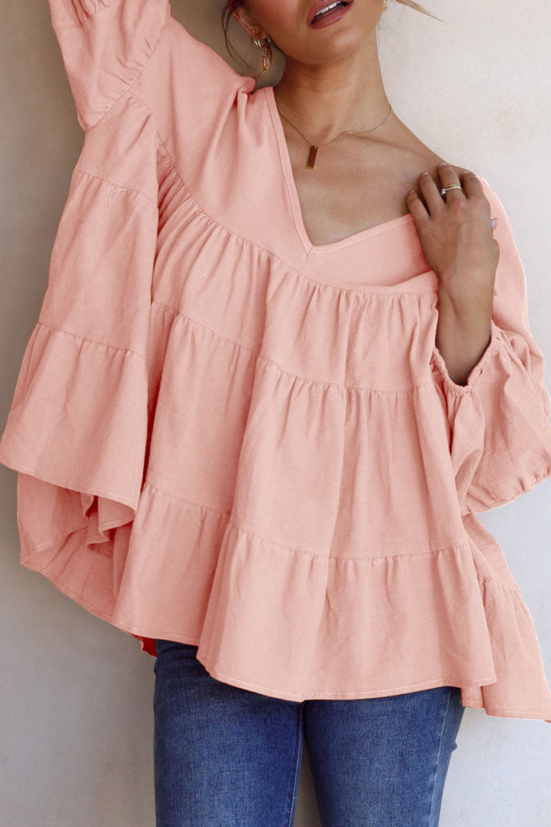 Fashion Casual & Stylish Classic Solid Split Joint V Neck Tops