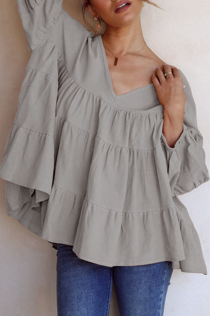 Fashion Casual & Stylish Classic Solid Split Joint V Neck Tops