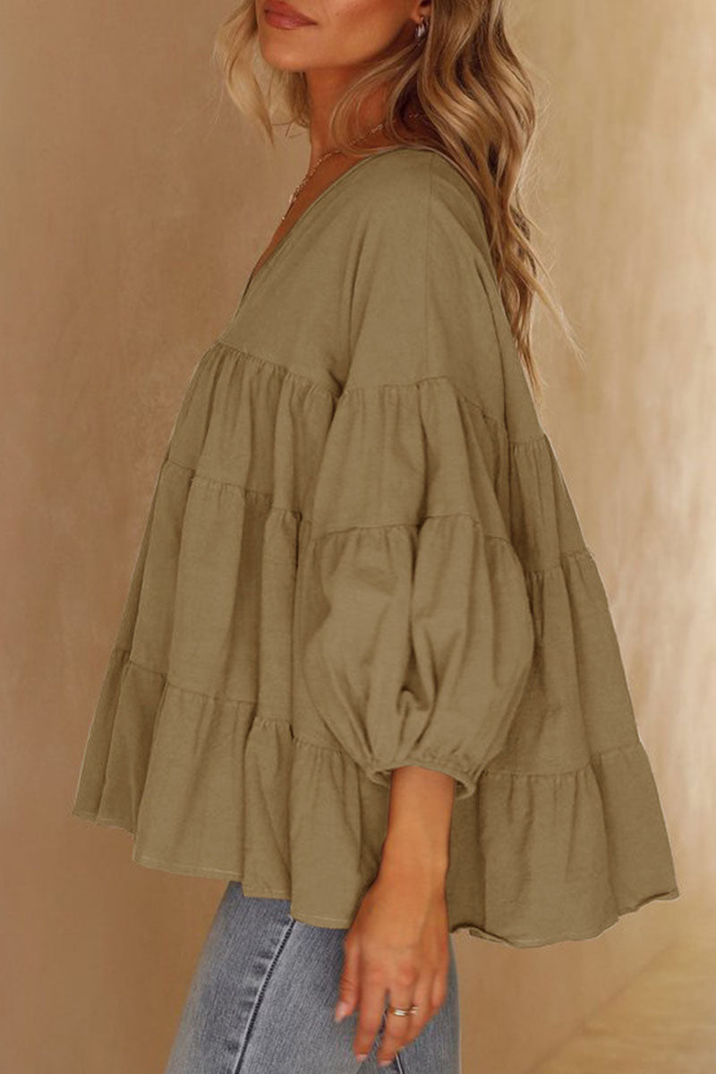 Fashion Casual & Stylish Classic Solid Split Joint V Neck Tops