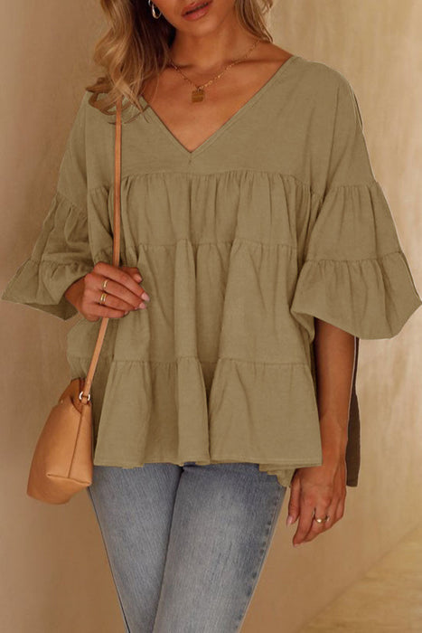 Fashion Casual & Stylish Classic Solid Split Joint V Neck Tops