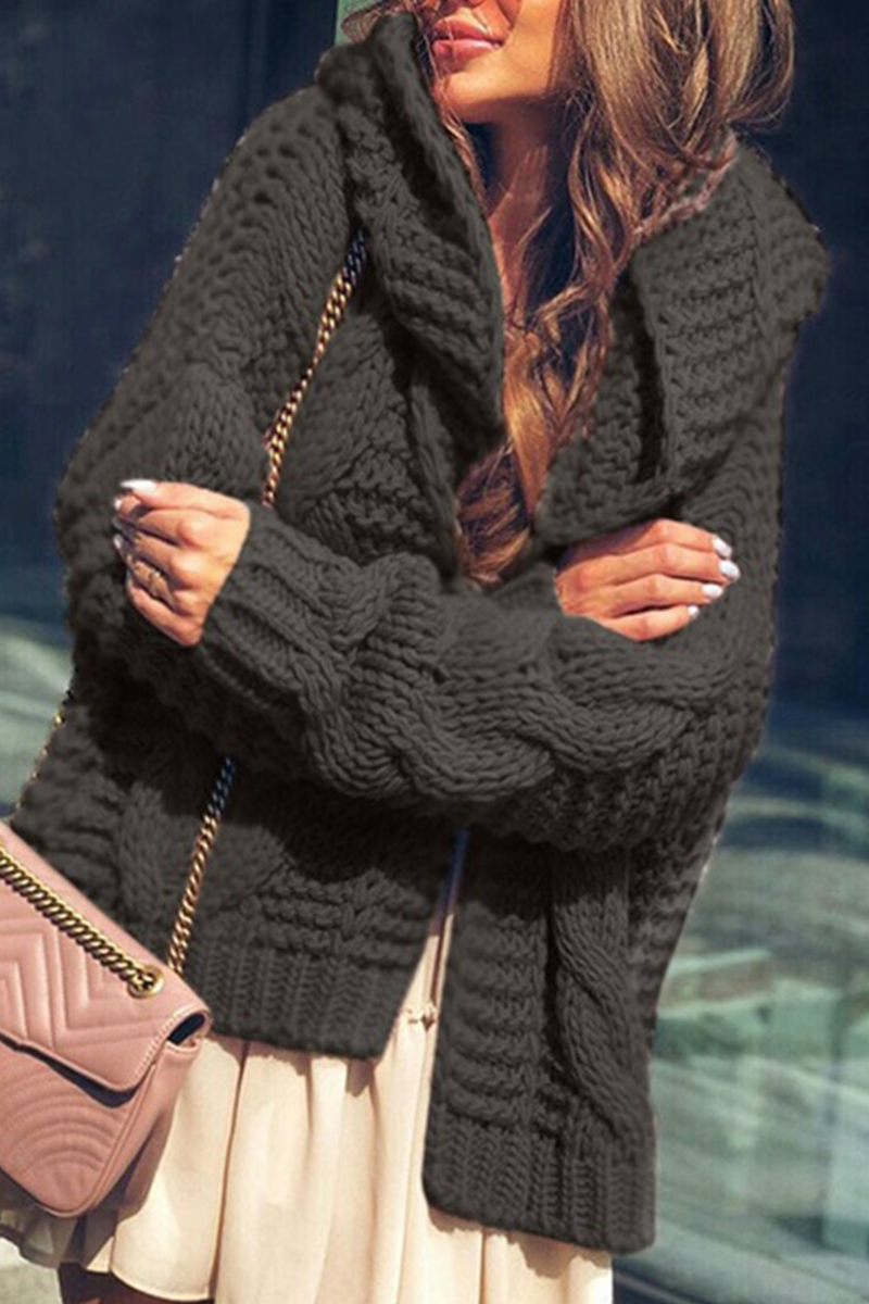 Casual & Stylish Classic Solid Split Joint Hooded Collar Tops