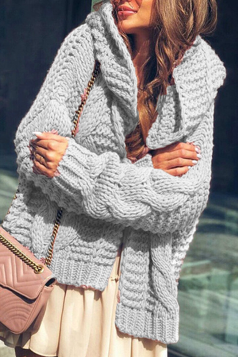 Casual & Stylish Classic Solid Split Joint Hooded Collar Tops