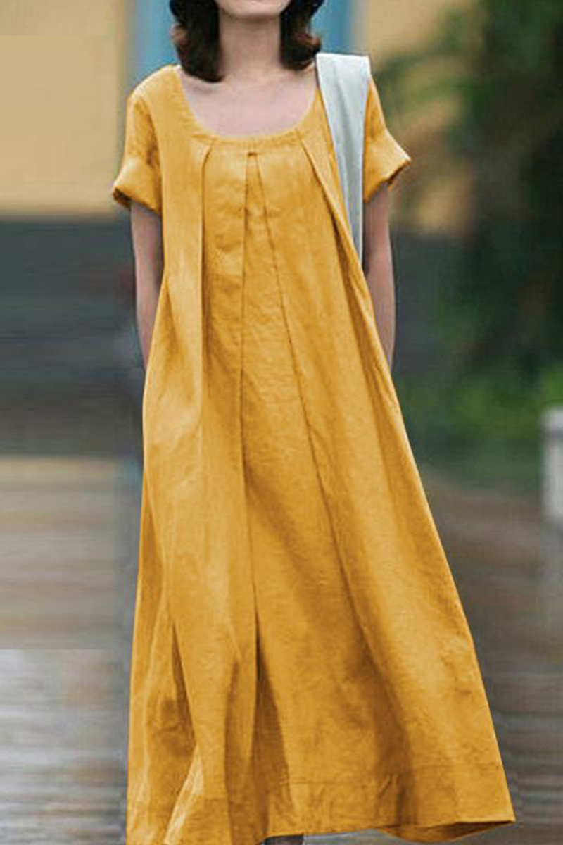 Casual & Stylish Classic Solid Split Joint U Neck A Line Dresses