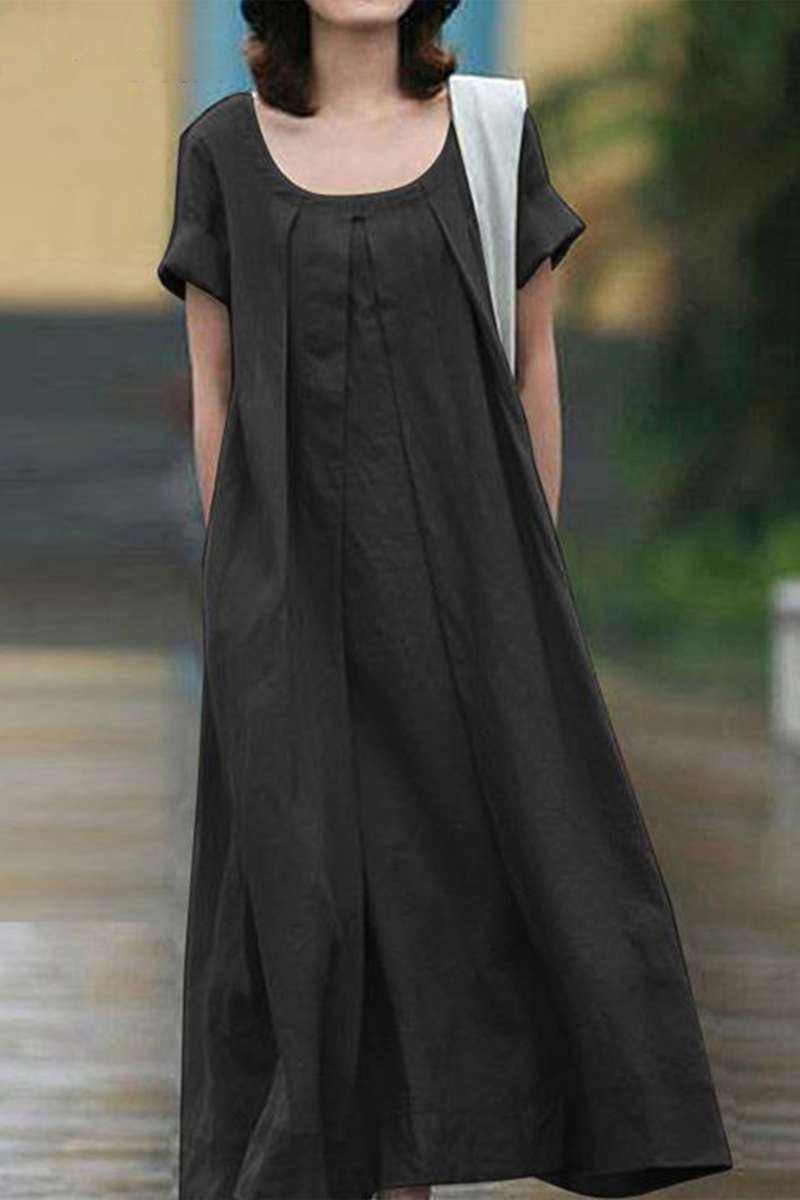 Casual & Stylish Classic Solid Split Joint U Neck A Line Dresses