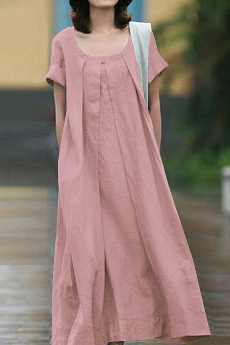 Casual & Stylish Classic Solid Split Joint U Neck A Line Dresses