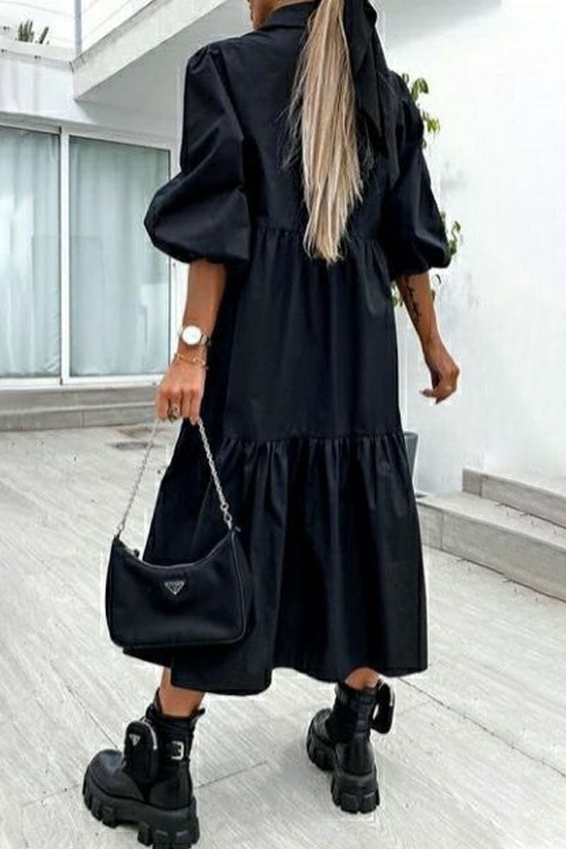 Fashion Street Classic Solid Turndown Collar Princess Dresses(3colors)