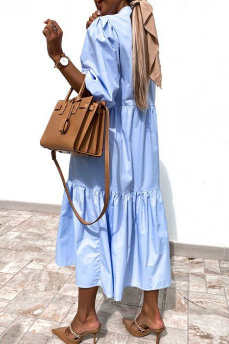Fashion Street Classic Solid Turndown Collar Princess Dresses(3colors)