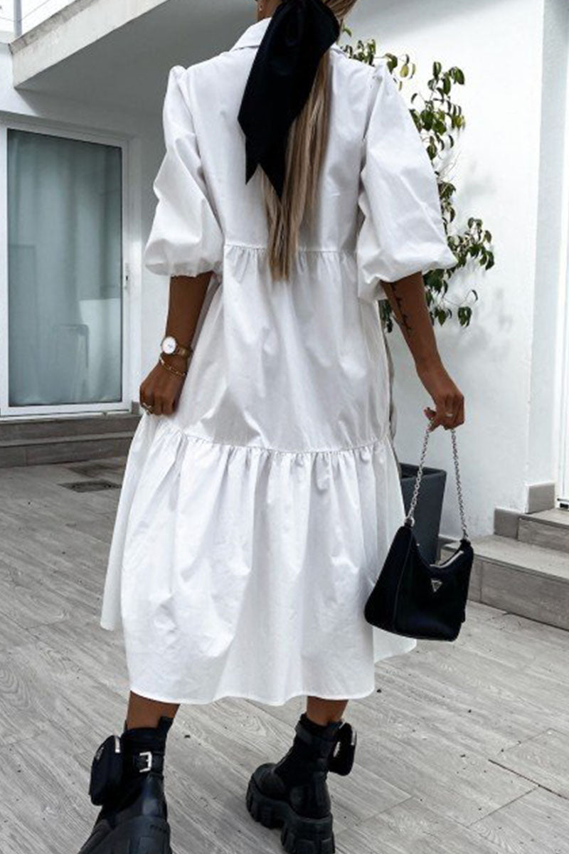 Fashion Street Classic Solid Turndown Collar Princess Dresses(3colors)