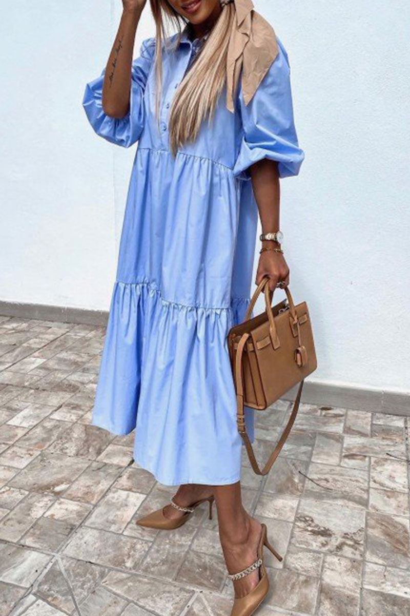 Fashion Street Classic Solid Turndown Collar Princess Dresses(3colors)