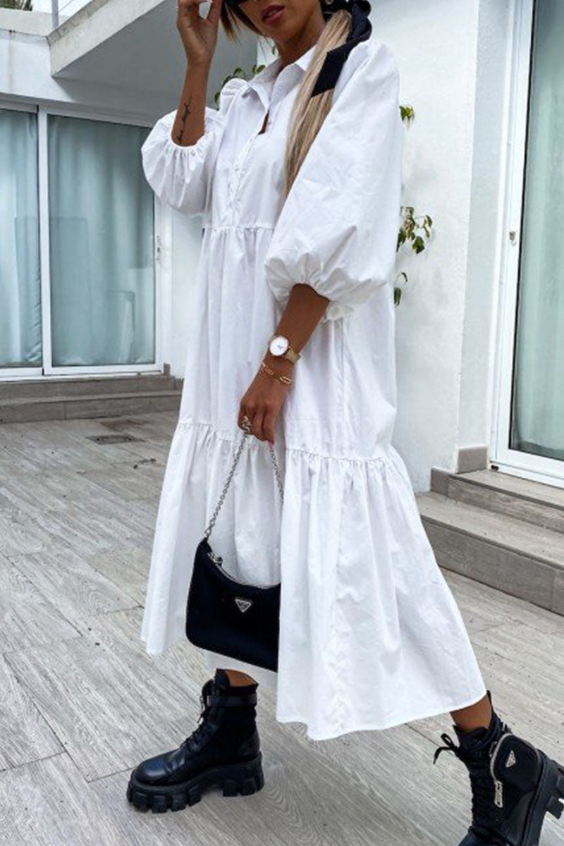 Fashion Street Classic Solid Turndown Collar Princess Dresses(3colors)