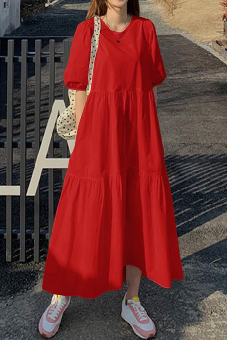 Vestidos de falda de pastel con cuello redondo, botones de retazos lisos, clásicos, informales y elegantes (3 colores)