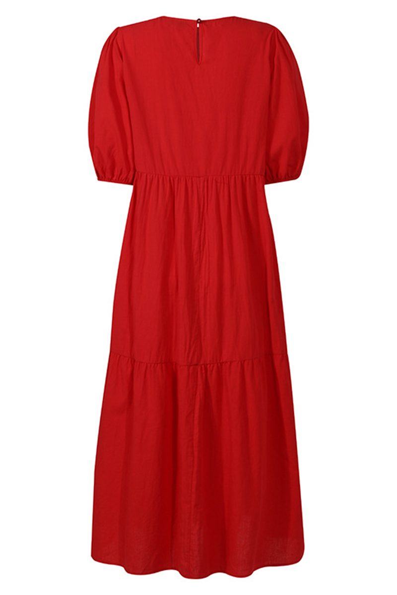 Casual & Stylish Classic Solid Patchwork Buttons O Neck Cake Skirt Dresses(3 Colors)