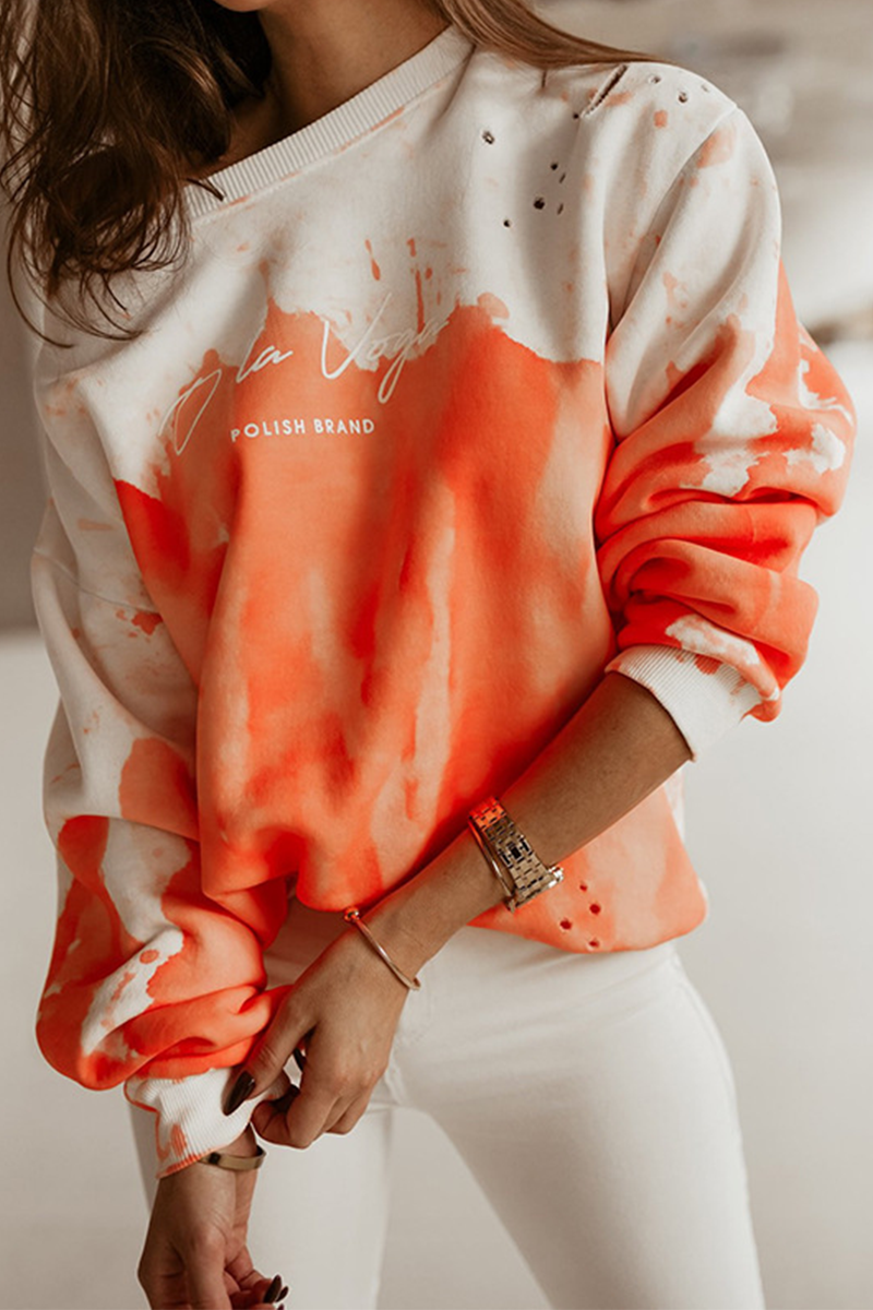 Casual en stijlvolle Street Letter Tie Dye Basic O-hals tops