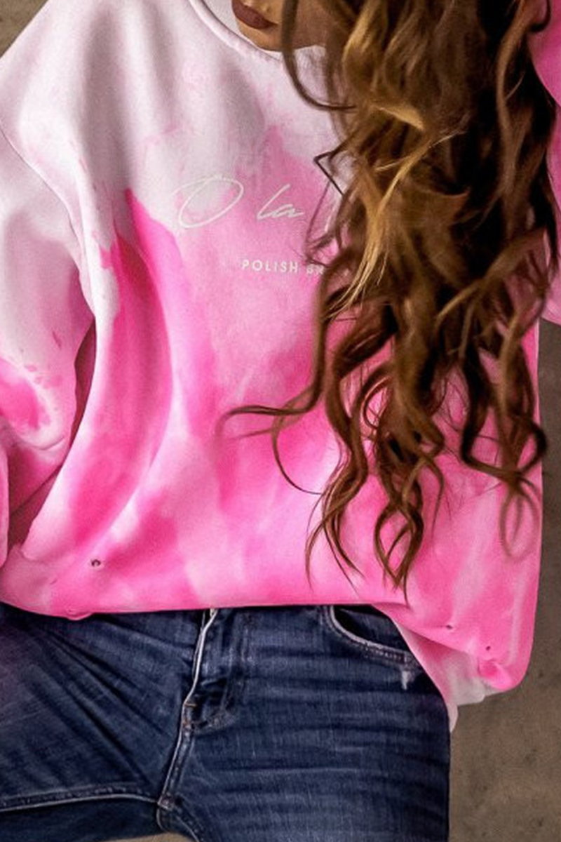 Casual en stijlvolle Street Letter Tie Dye Basic O-hals tops