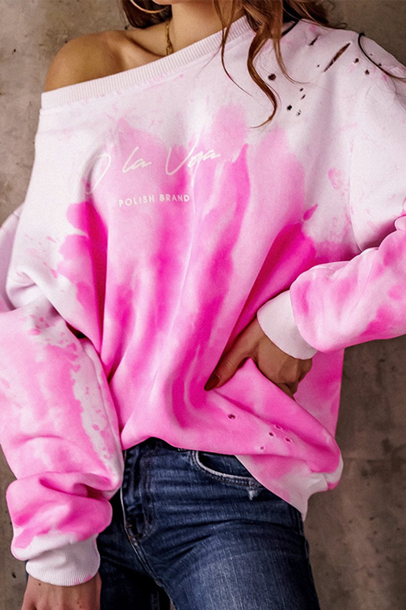 Casual en stijlvolle Street Letter Tie Dye Basic O-hals tops