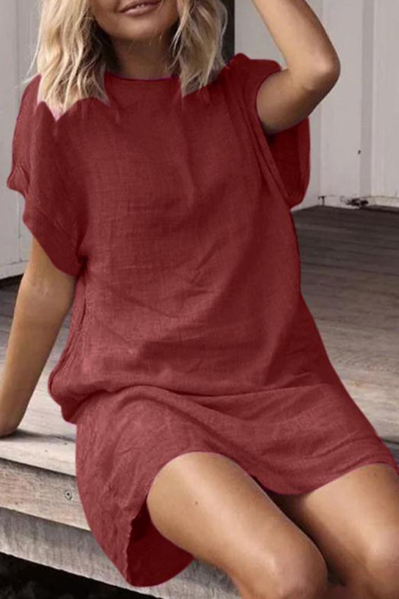Casual en stijlvol Klassiek Effen Basic O-hals Korte jurken (9 kleuren)