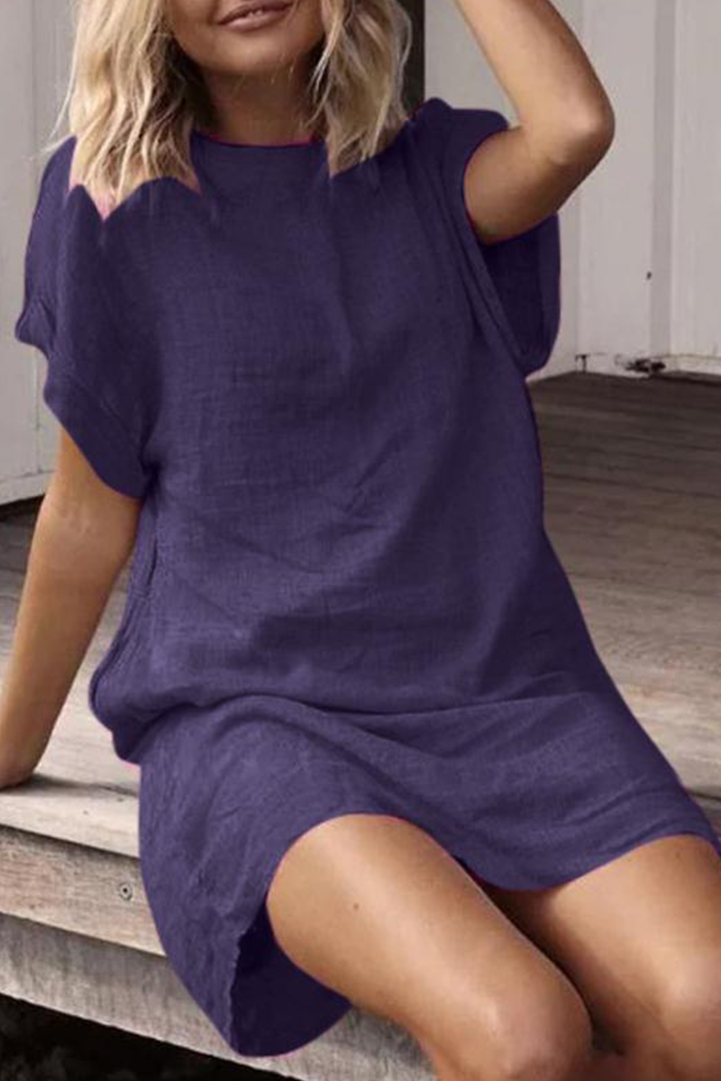 Casual en stijlvol Klassiek Effen Basic O-hals Korte jurken (9 kleuren)