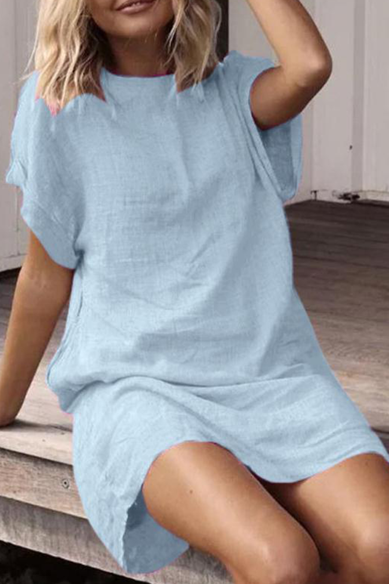 Casual en stijlvol Klassiek Effen Basic O-hals Korte jurken (9 kleuren)