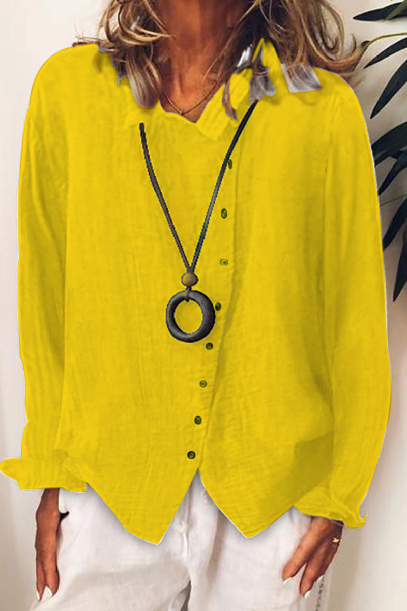 Casual & Stylish Classic Solid Buckle Turndown Collar Tops(5 Colors)