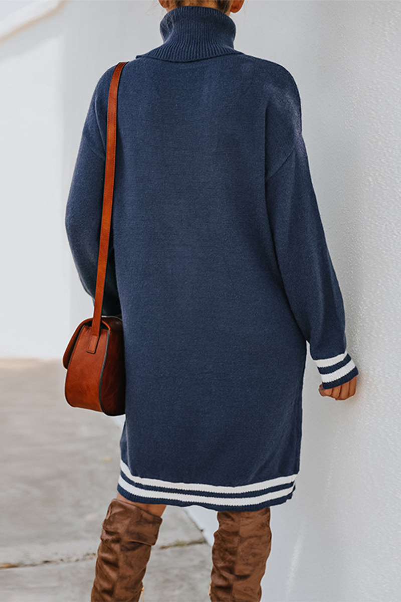 Casual en stijlvolle gestreepte basic coltrui-jurken