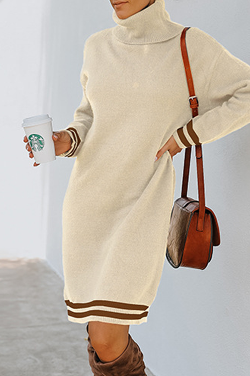 Casual en stijlvolle gestreepte basic coltrui-jurken