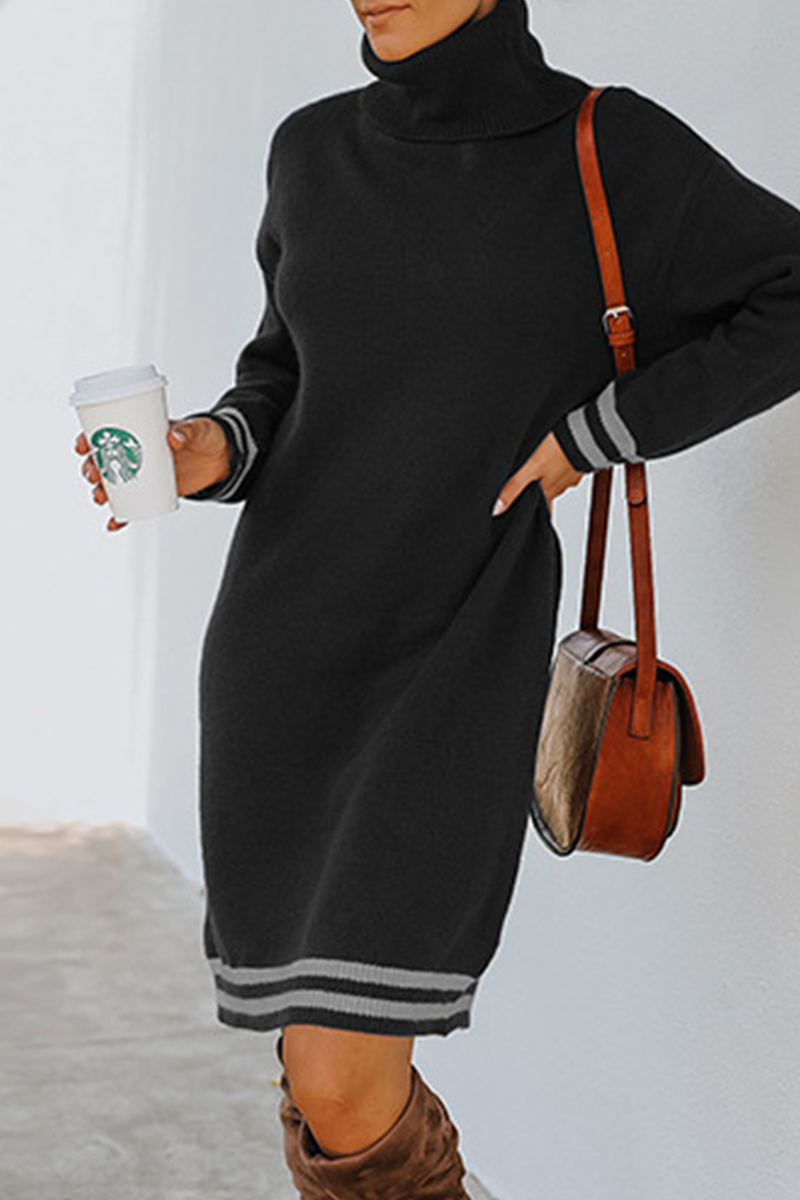 Casual en stijlvolle gestreepte basic coltrui-jurken