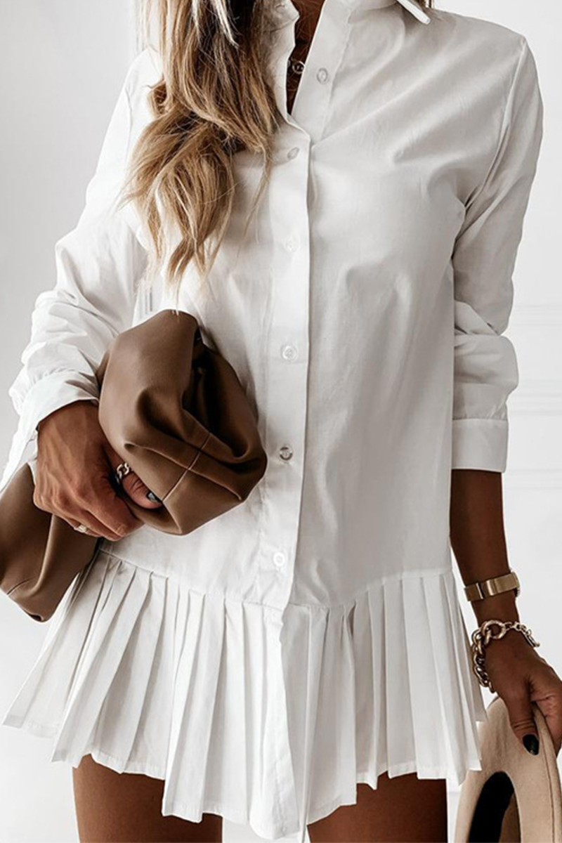 Casual en stijlvolle klassieke effen patchwork kraag taartrokjurken (3 kleuren)