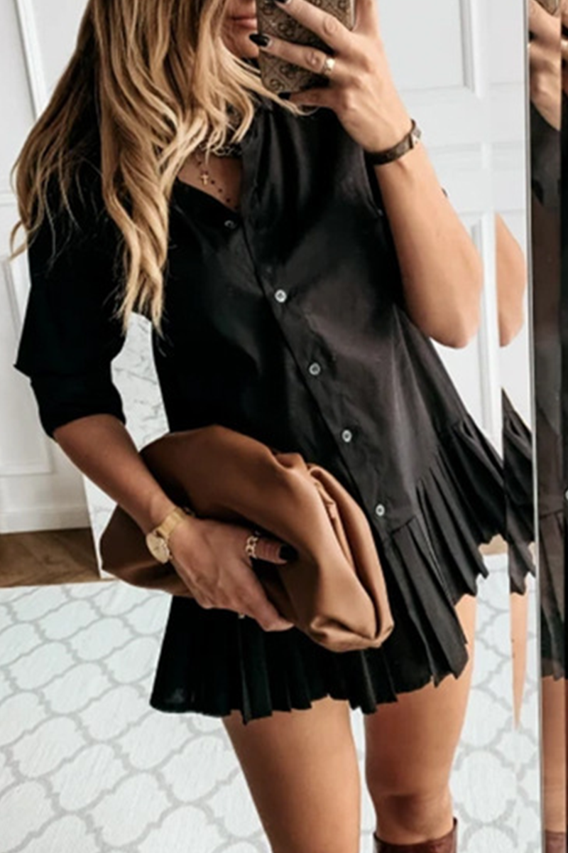 Casual en stijlvolle klassieke effen patchwork kraag taartrokjurken (3 kleuren)