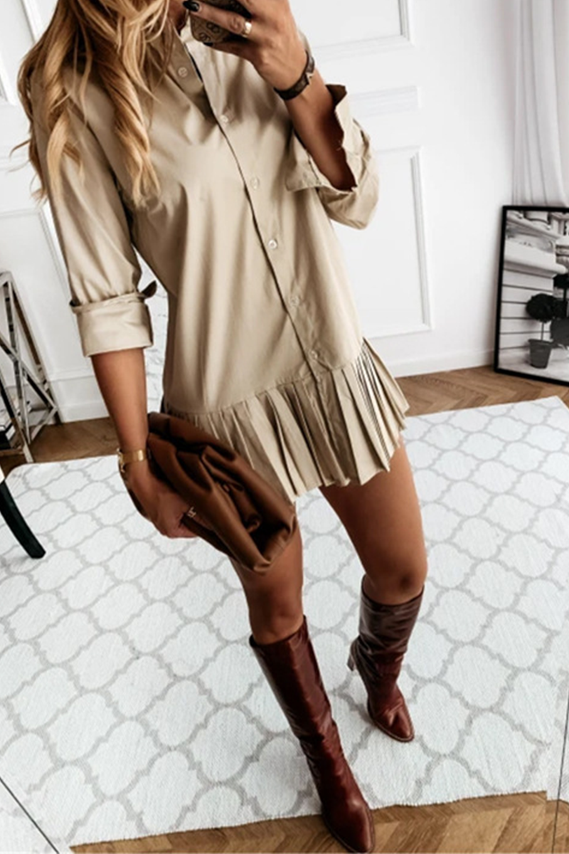 Casual en stijlvolle klassieke effen patchwork kraag taartrokjurken (3 kleuren)