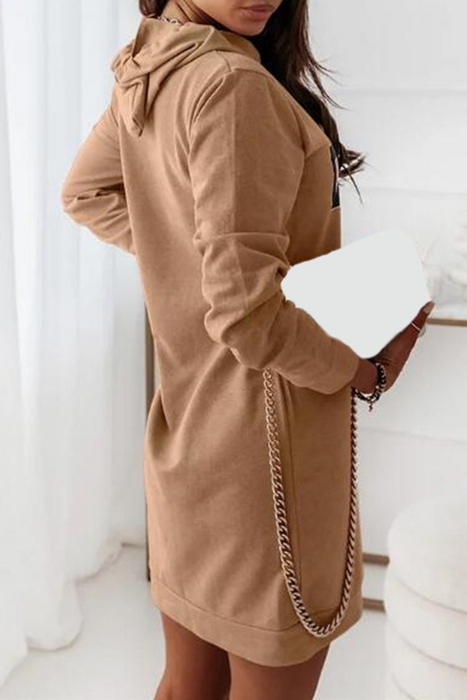 Casual & Stylish Letter Draw String Hooded Collar Dresses