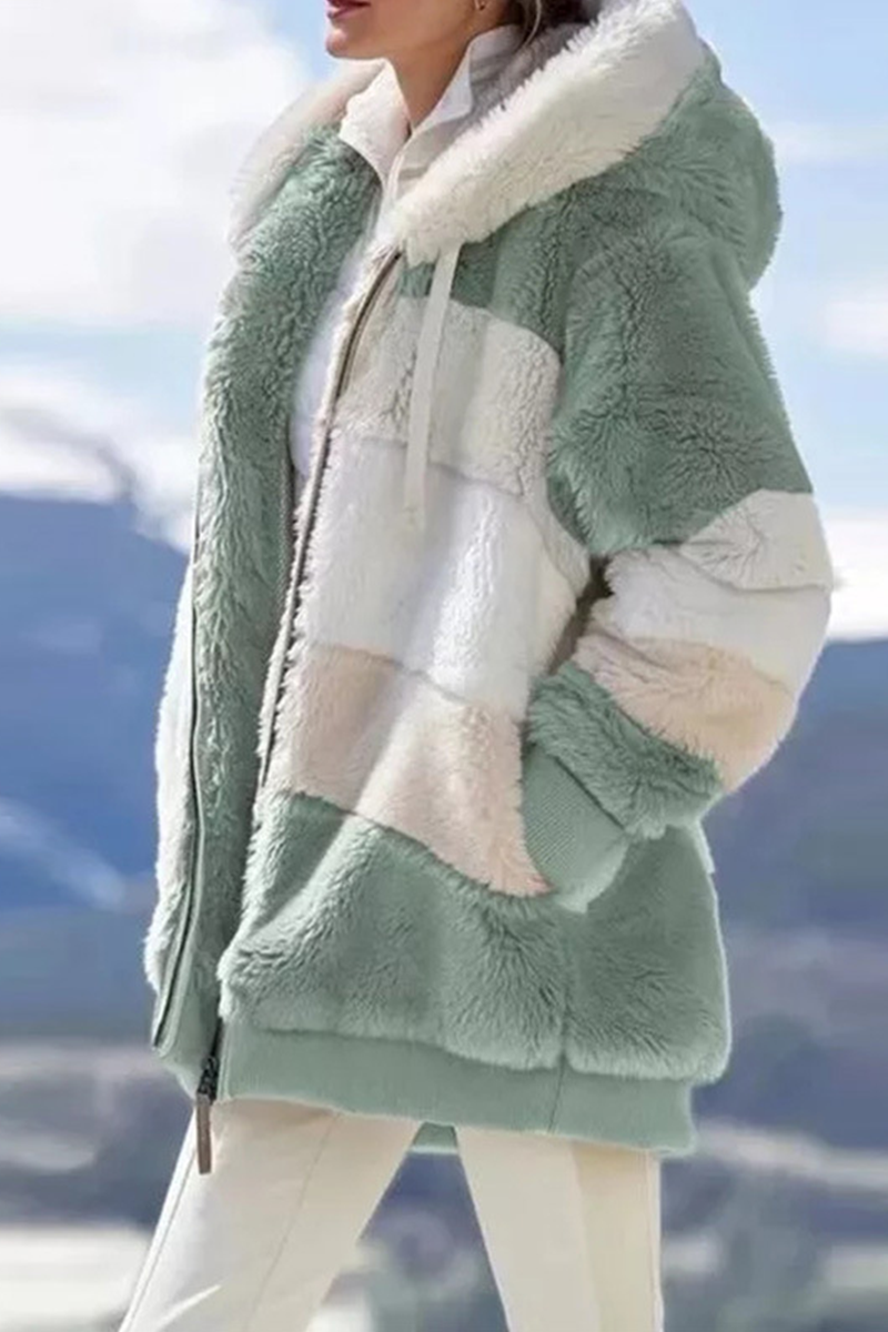 Casual en stijlvolle patchwork contrasterende bovenkleding met rits en capuchon en kraag