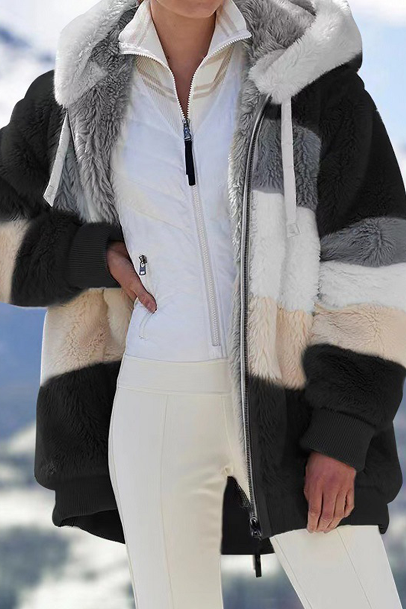 Casual en stijlvolle patchwork contrasterende bovenkleding met rits en capuchon en kraag