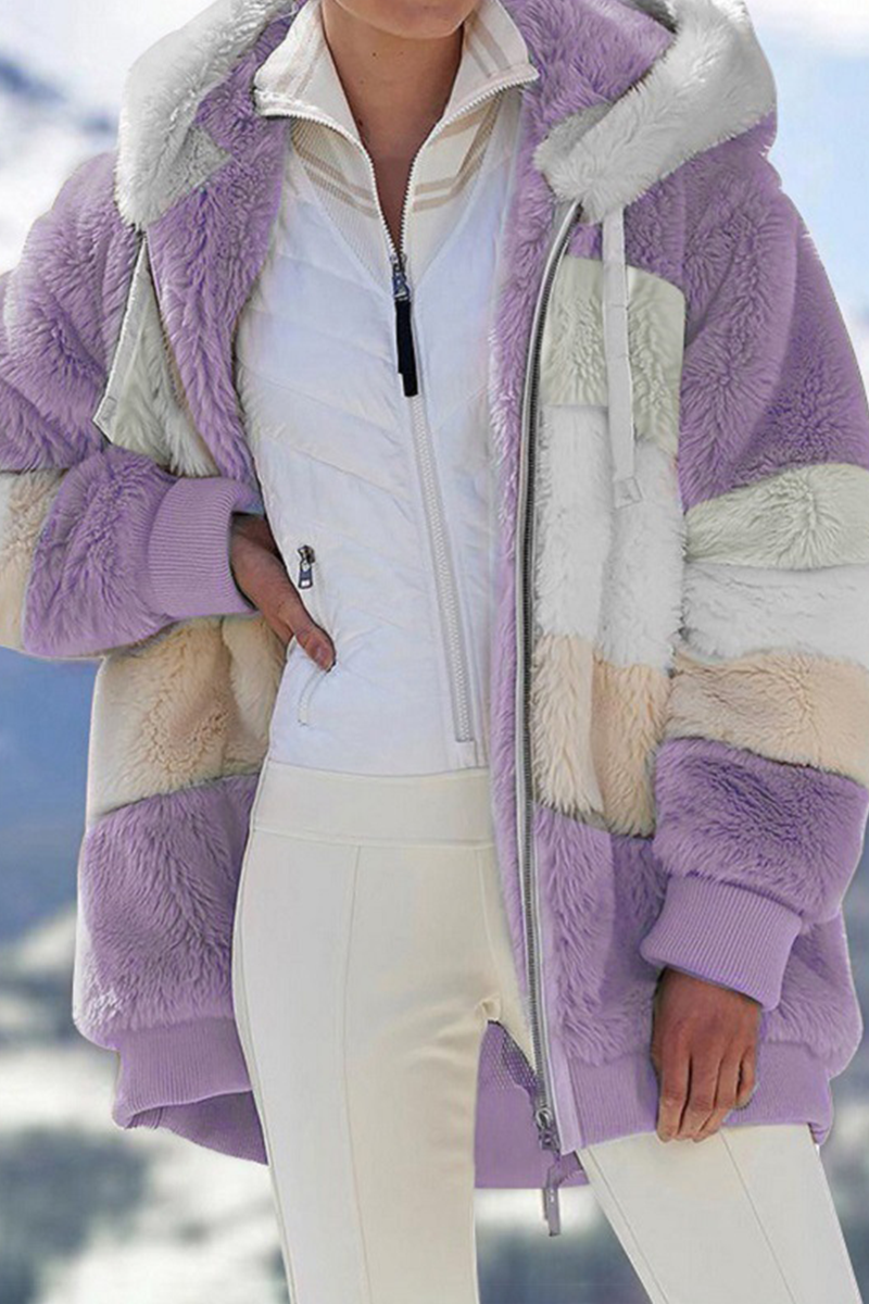 Casual en stijlvolle patchwork contrasterende bovenkleding met rits en capuchon en kraag