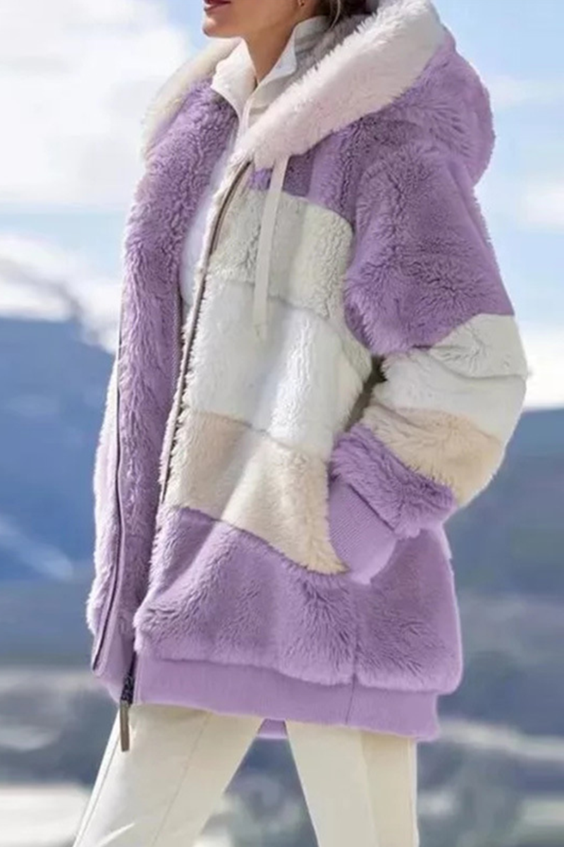 Casual en stijlvolle patchwork contrasterende bovenkleding met rits en capuchon en kraag