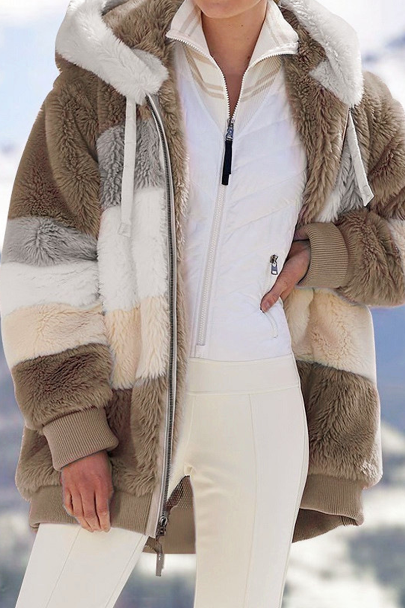 Casual en stijlvolle patchwork contrasterende bovenkleding met rits en capuchon en kraag