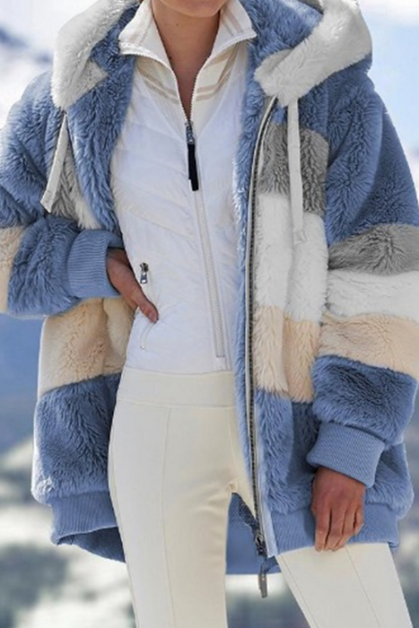 Ropa de abrigo informal y elegante con cuello con capucha y cremallera en contraste