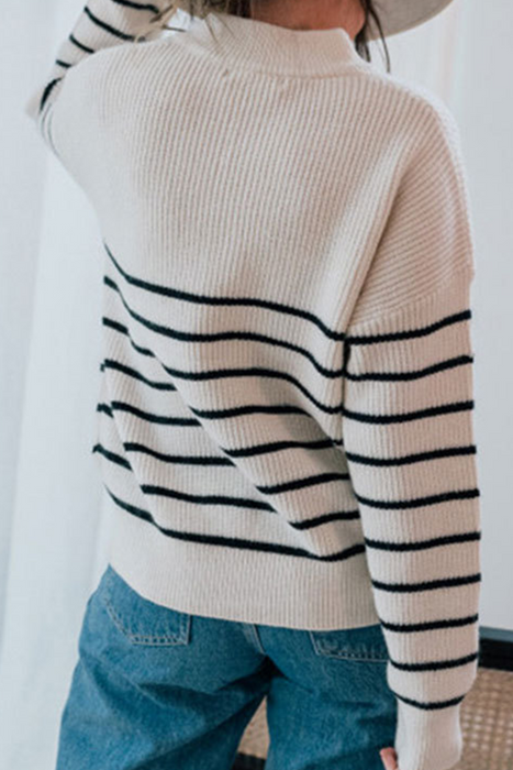 Striped Patchwork Zipper Collar Sweater Tops (Choose from 3 Colors)