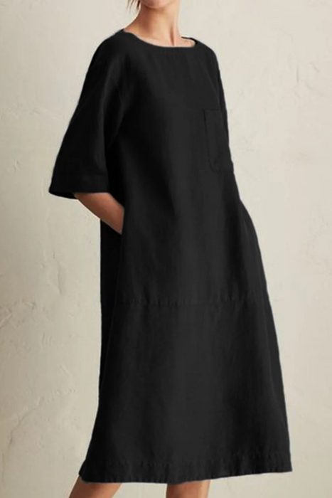 Casual en stijlvolle klassieke effen patchwork zak O-hals A-lijn jurken (6 kleuren)