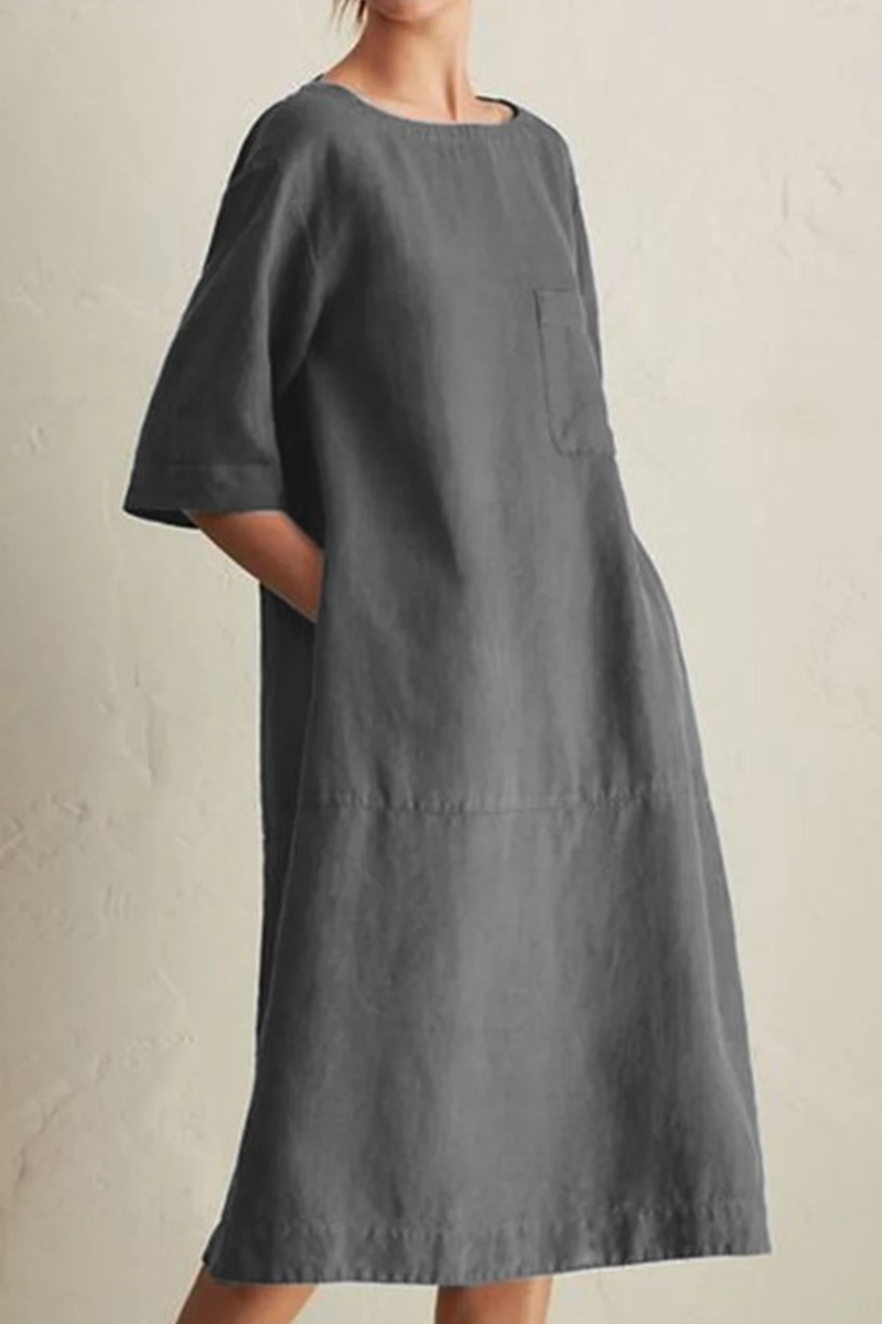 Casual & Stylish Classic Solid Patchwork Pocket O Neck A Line Dresses(6 Colors)