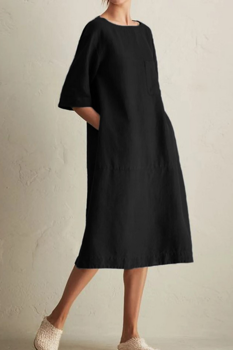 Casual en stijlvolle klassieke effen patchwork zak O-hals A-lijn jurken (6 kleuren)