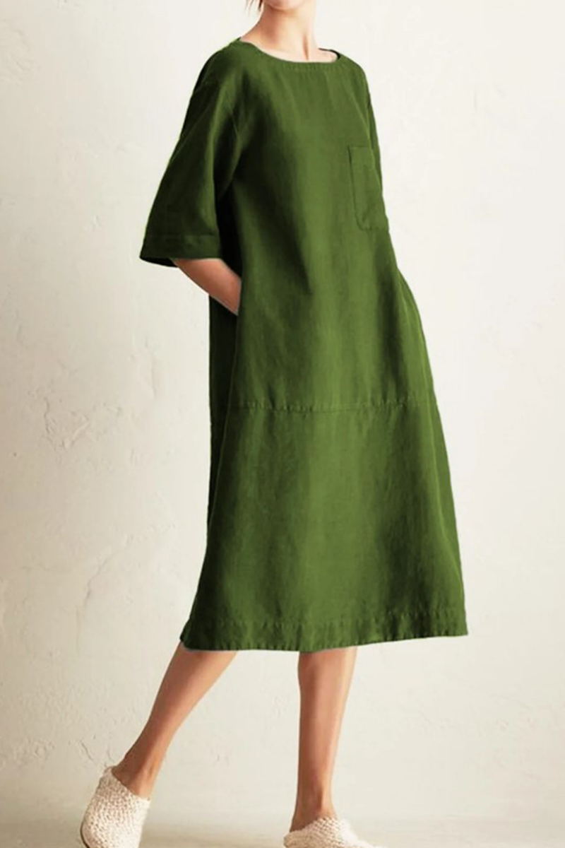 Casual & Stylish Classic Solid Patchwork Pocket O Neck A Line Dresses(6 Colors)