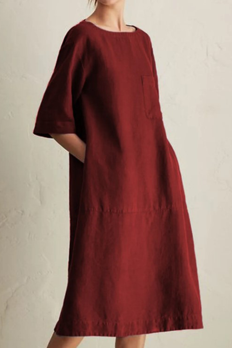 Casual & Stylish Classic Solid Patchwork Pocket O Neck A Line Dresses(6 Colors)
