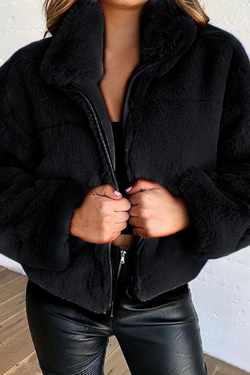 Fashion Street Classic Solid Split Joint Mandarin Collar Outerwear