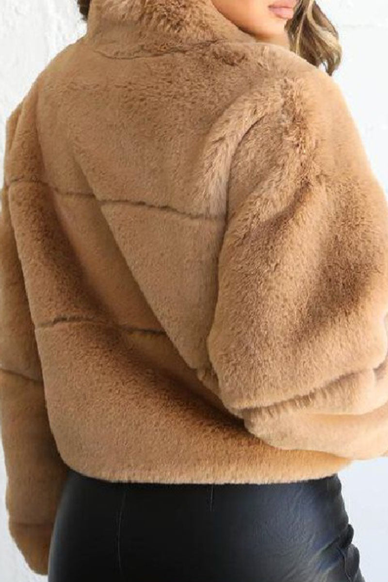 Fashion Street Classic Solid Split Joint Mandarin Collar Outerwear