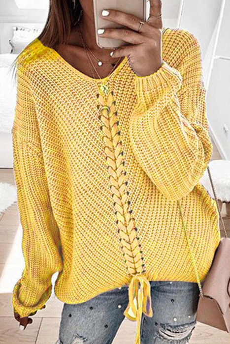 Casual & Stylish Classic Solid Cross Straps V Neck Tops Sweater(7 Colors)