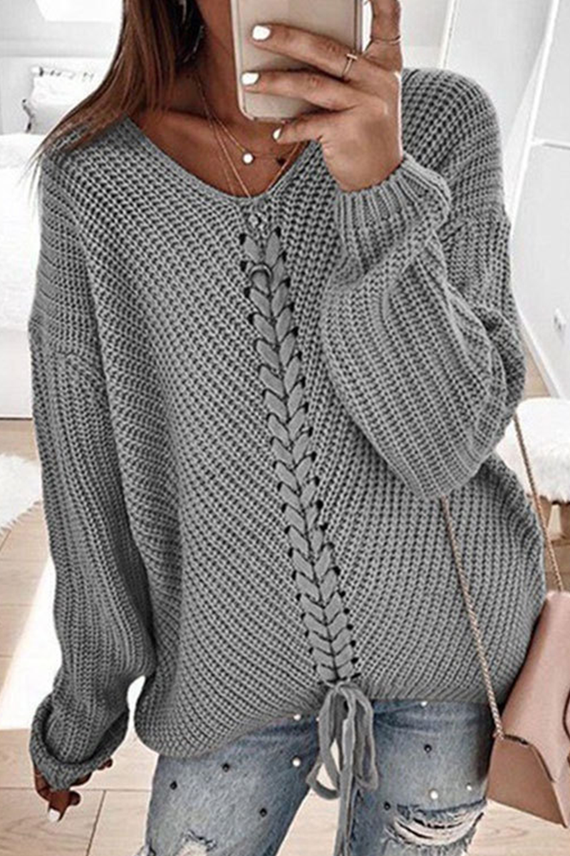 Casual & Stylish Classic Solid Cross Straps V Neck Tops Sweater(7 Colors)