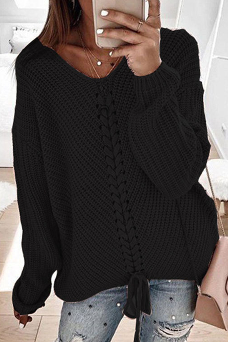 Casual & Stylish Classic Solid Cross Straps V Neck Tops Sweater(7 Colors)