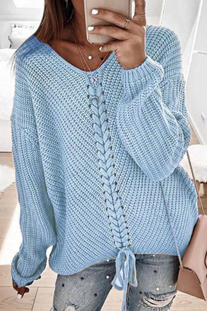 Casual & Stylish Classic Solid Cross Straps V Neck Tops Sweater(7 Colors)
